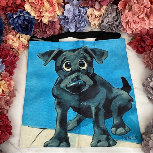 Eco-Friendly Goofy Black Lab Dog Folding Tote Bag - Picture 3 of 14